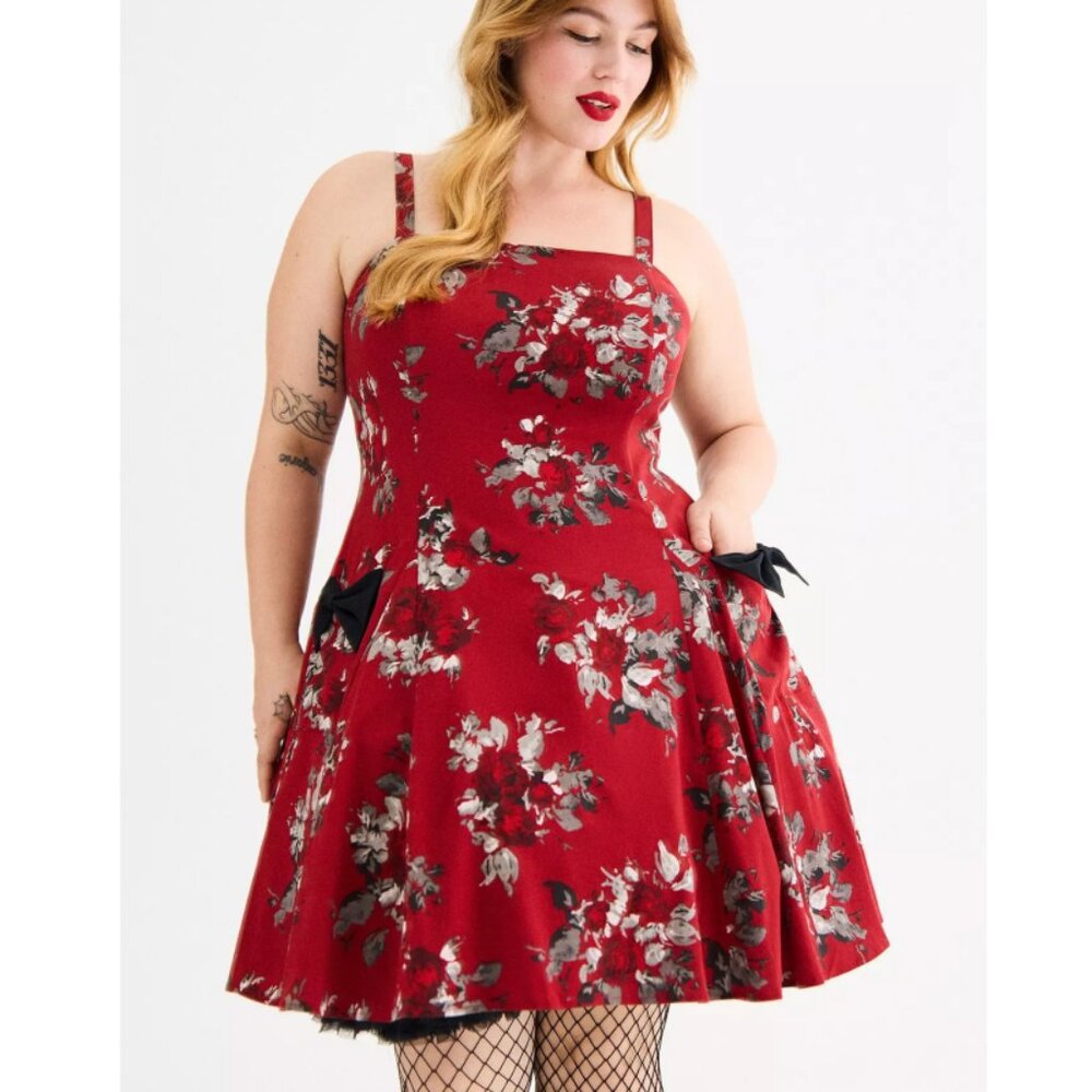 NWT Torrid 16 Floral Red Dahlia Retro Chic Fit & Flare Dress